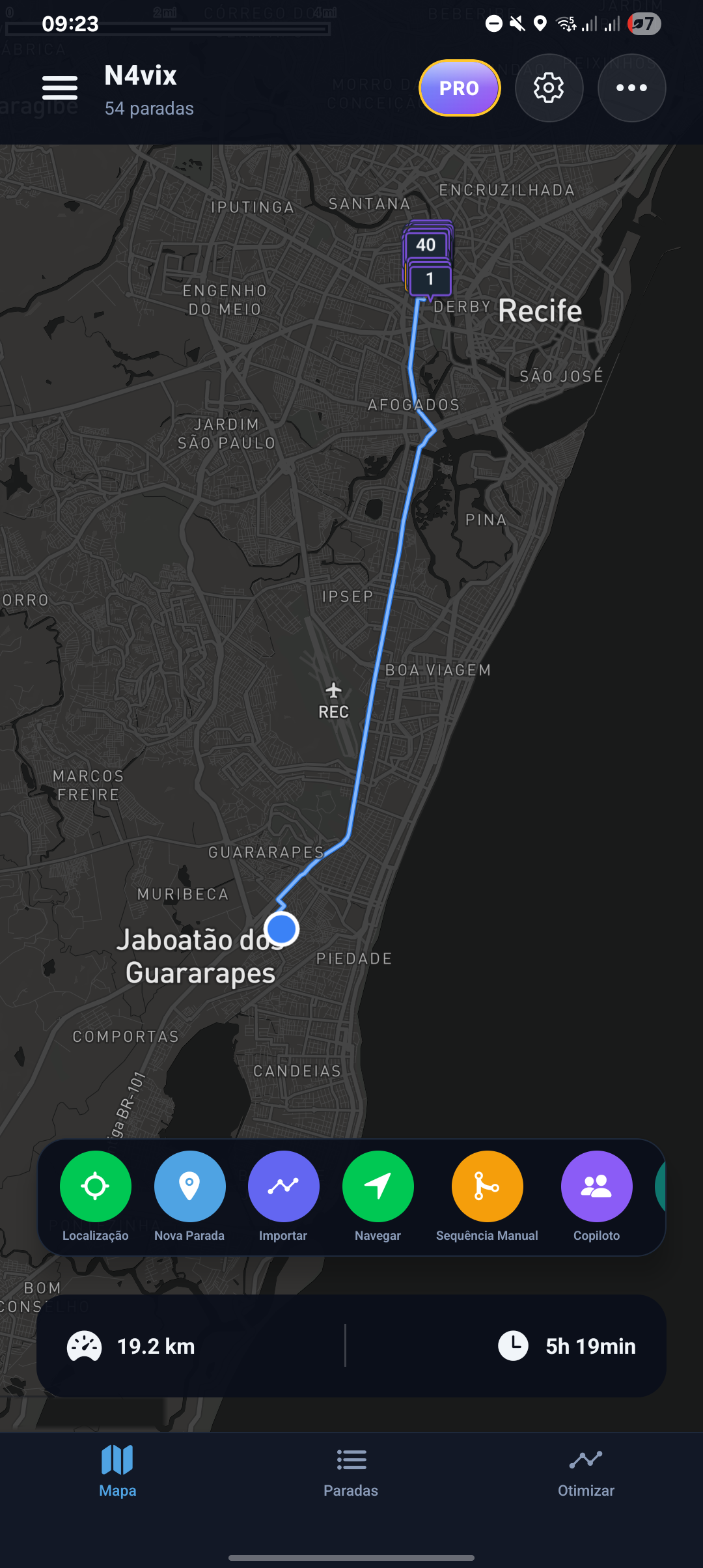 Confirmação para enviar e otimizar a rota no N4vix