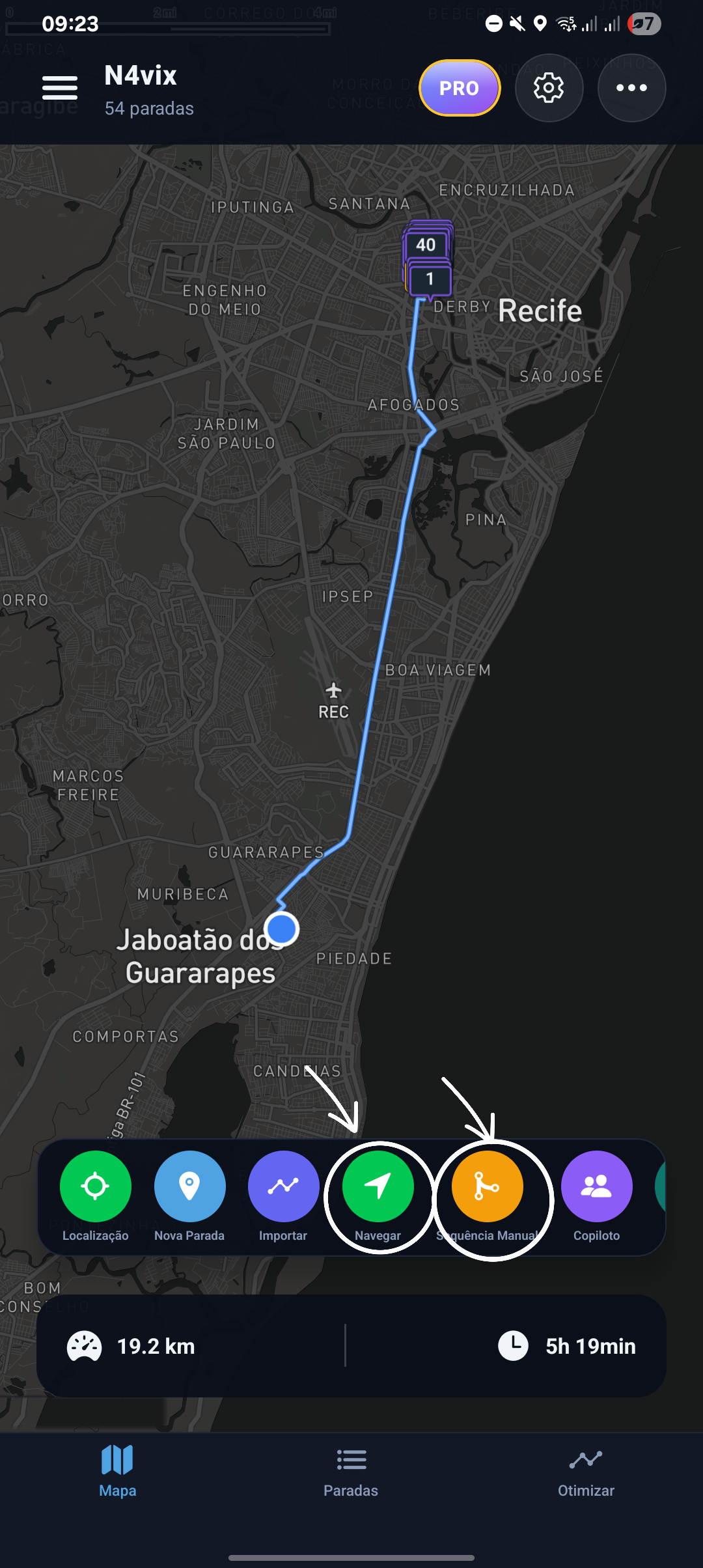 Rota carregada no mapa do N4vix